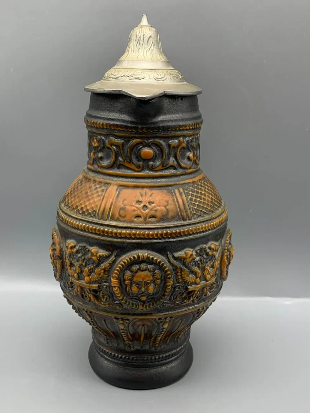 Vintage German Stoneware Beer Stein with Pewter Lid-Made in Germany